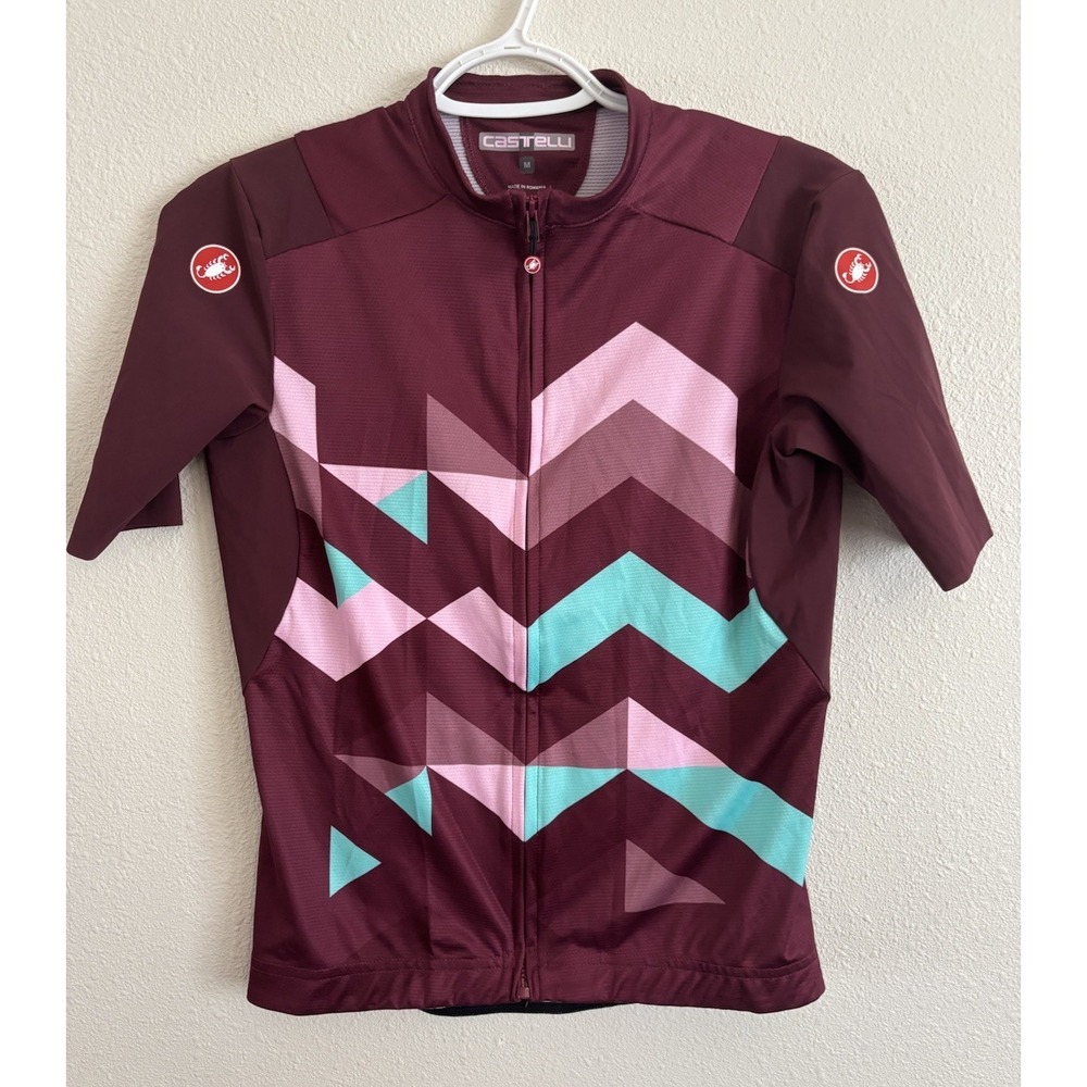 Castelli Cycling Jersey Women's Medium Burgundy Geo Full Zip Bike Shirt